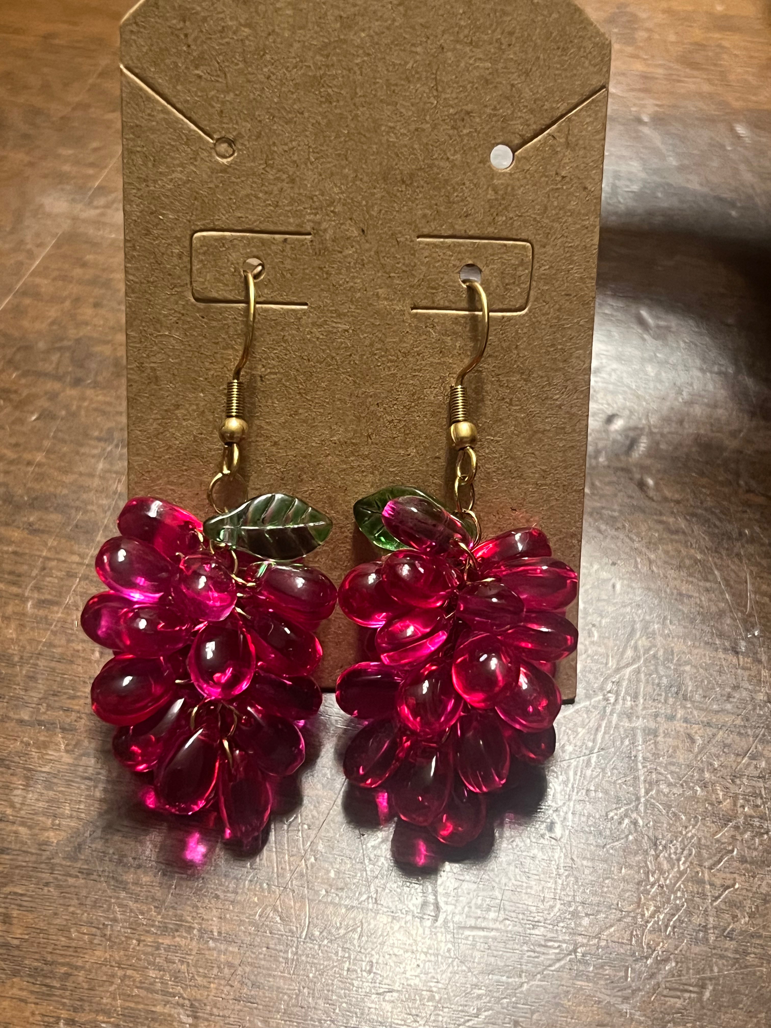 Beaded Grape Earrings